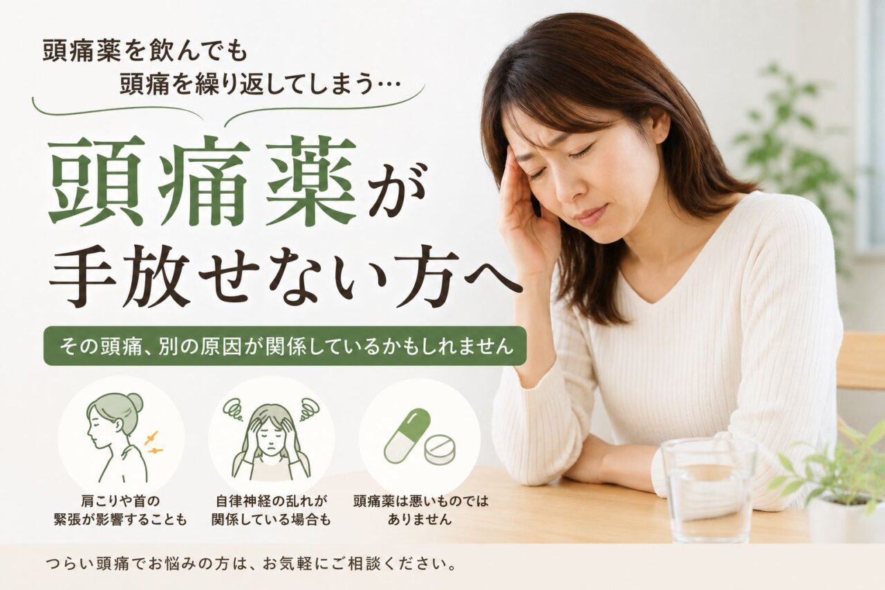 頭痛薬を飲んでも頭痛を繰り返して悩む女性