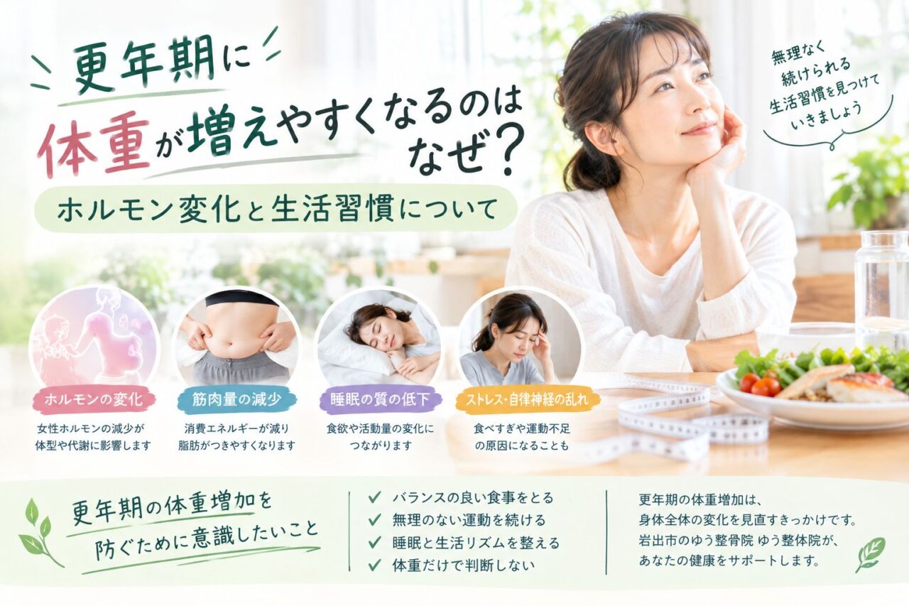 更年期に体重が増えやすくなる原因|女性ホルモンの変化・筋肉量の減少・睡眠・ストレス
