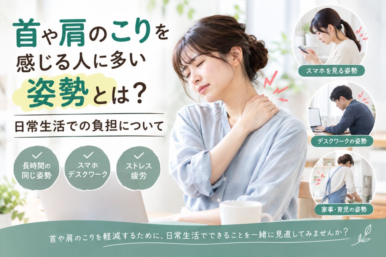 首こり・肩こりを感じる人に多い姿勢｜スマホ・デスクワーク・家事による首や肩の負担
