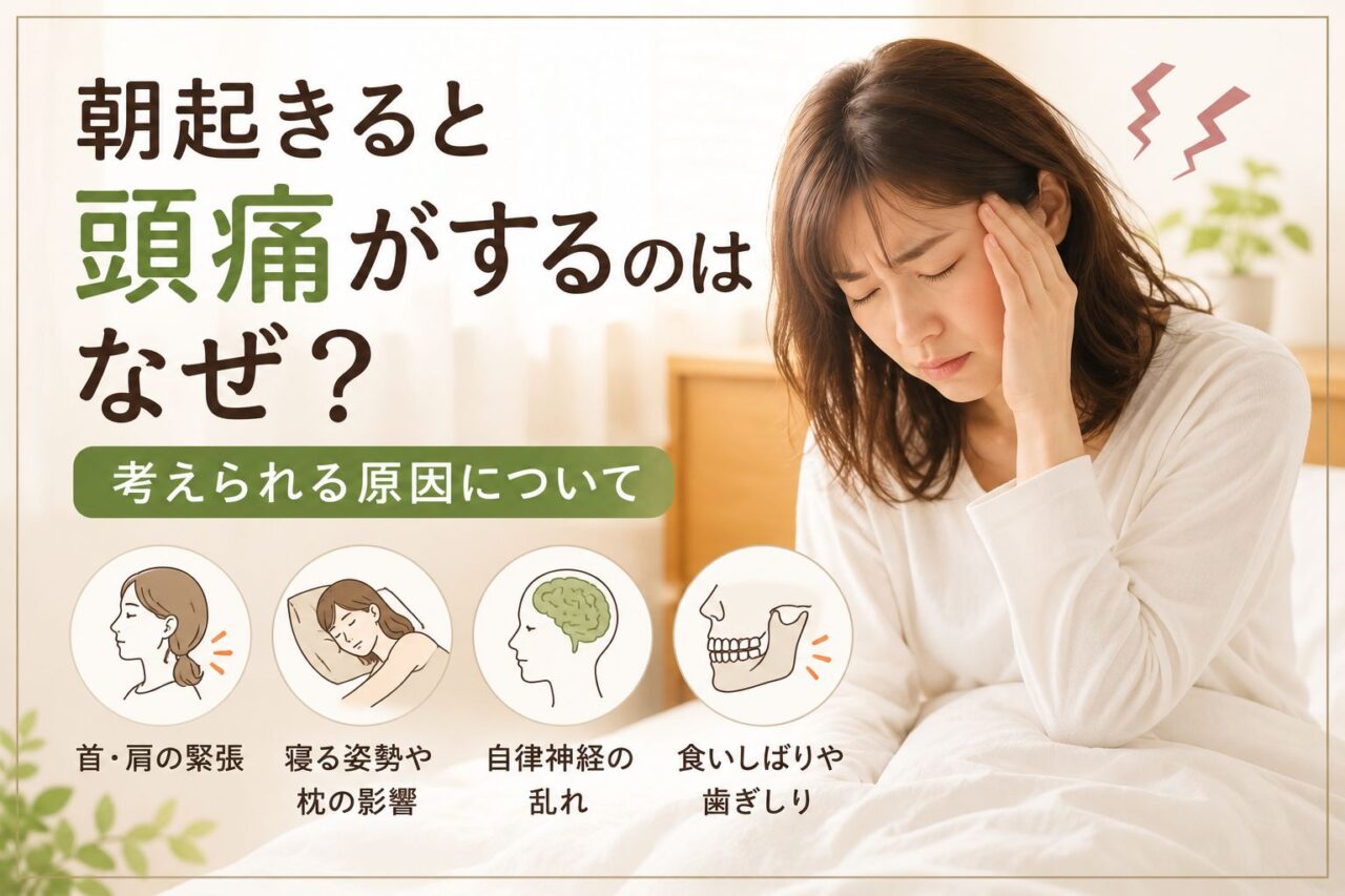 朝起きると頭痛がする原因は首こりや肩こり、自律神経の乱れが関係することがあります