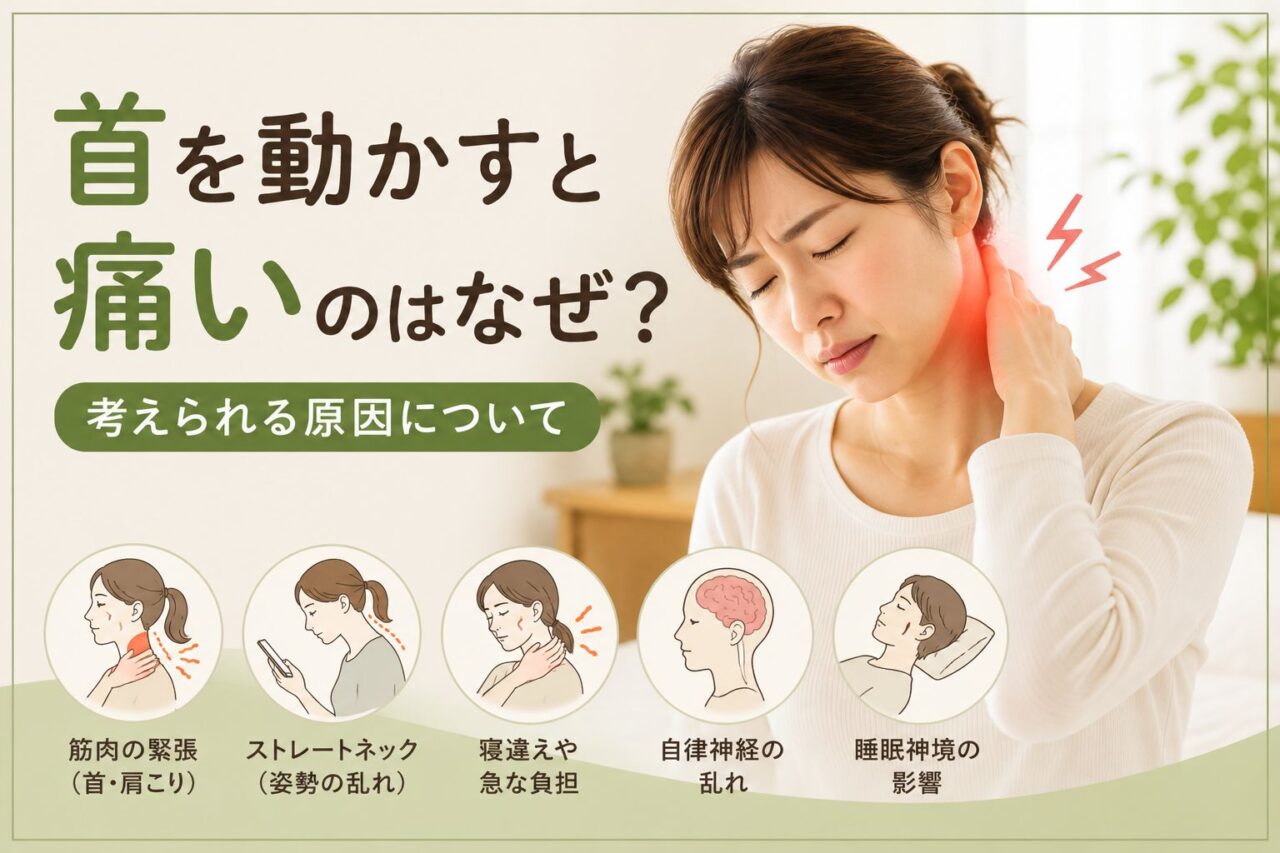 首を動かすと痛い原因は首こりやストレートネック、肩こり、自律神経の乱れが関係していることがあります