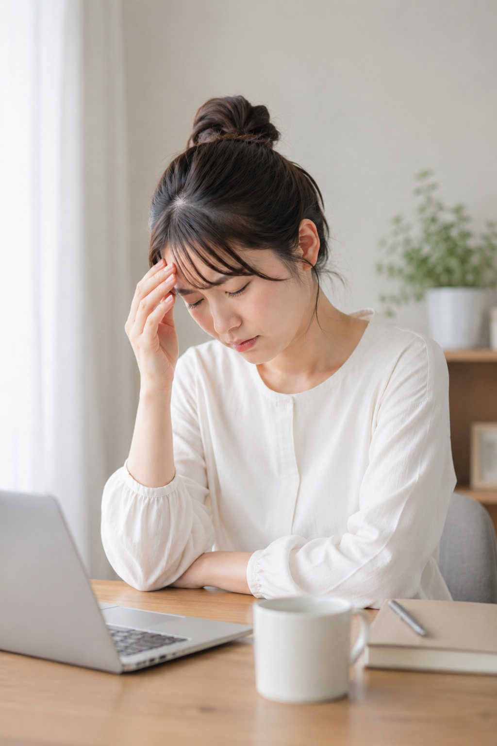 自律神経の不調で悩む女性 自律神経の乱れによる不調で悩む若い女性のイメージ